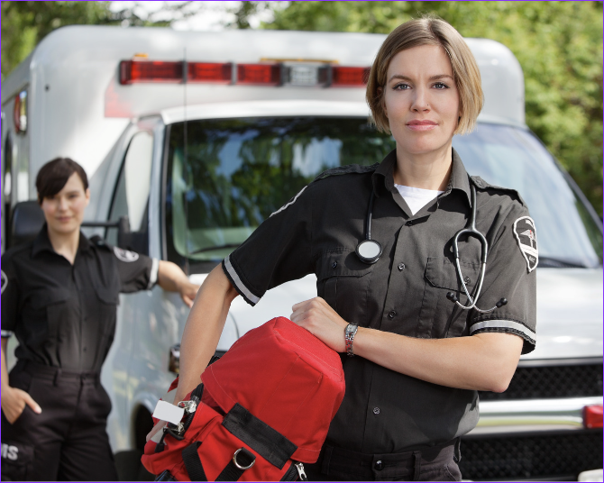 Female EMS worker with bag