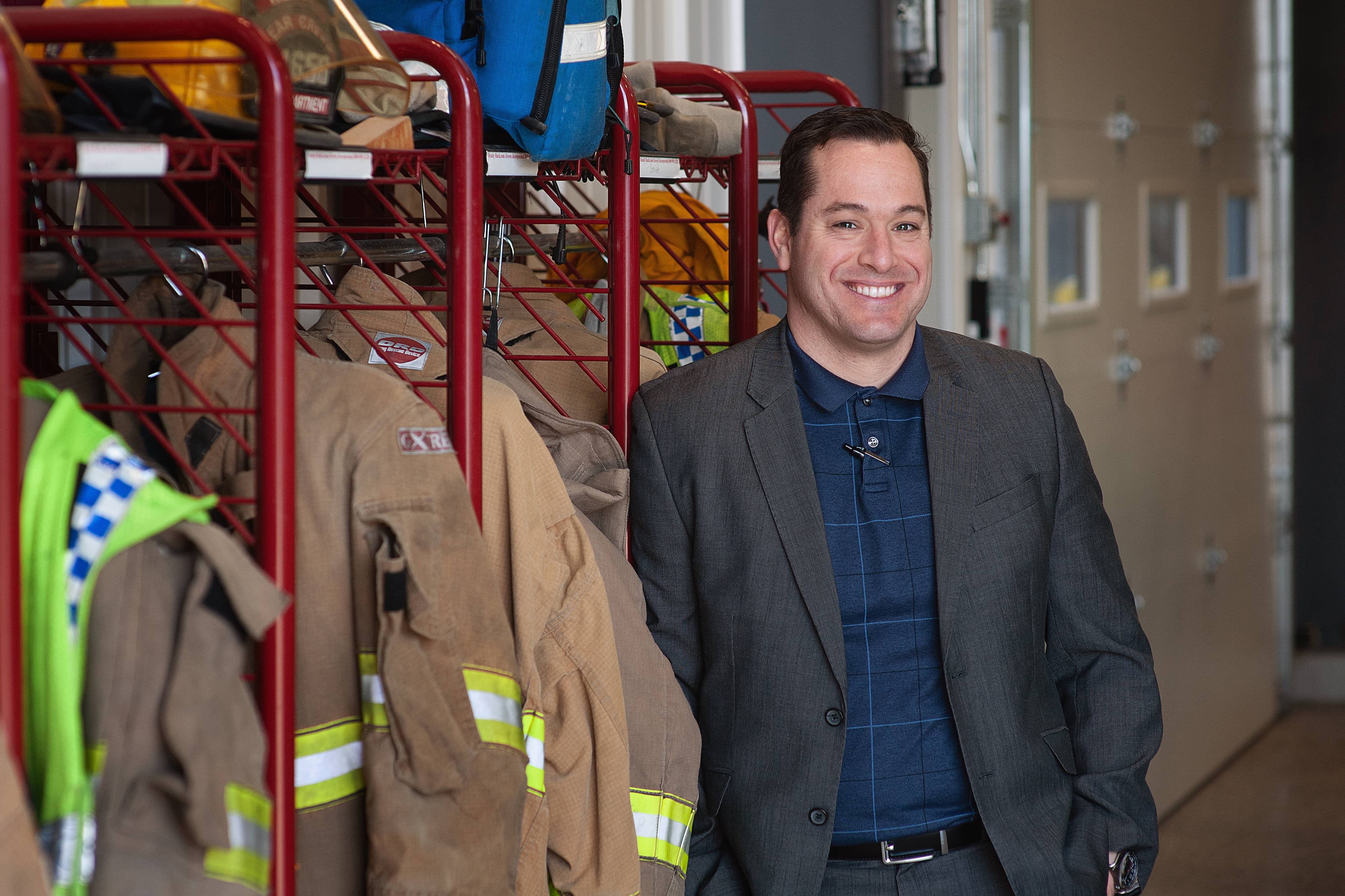 Male firefighter, smiling