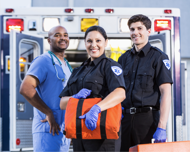 Paramadics standing near ambulance