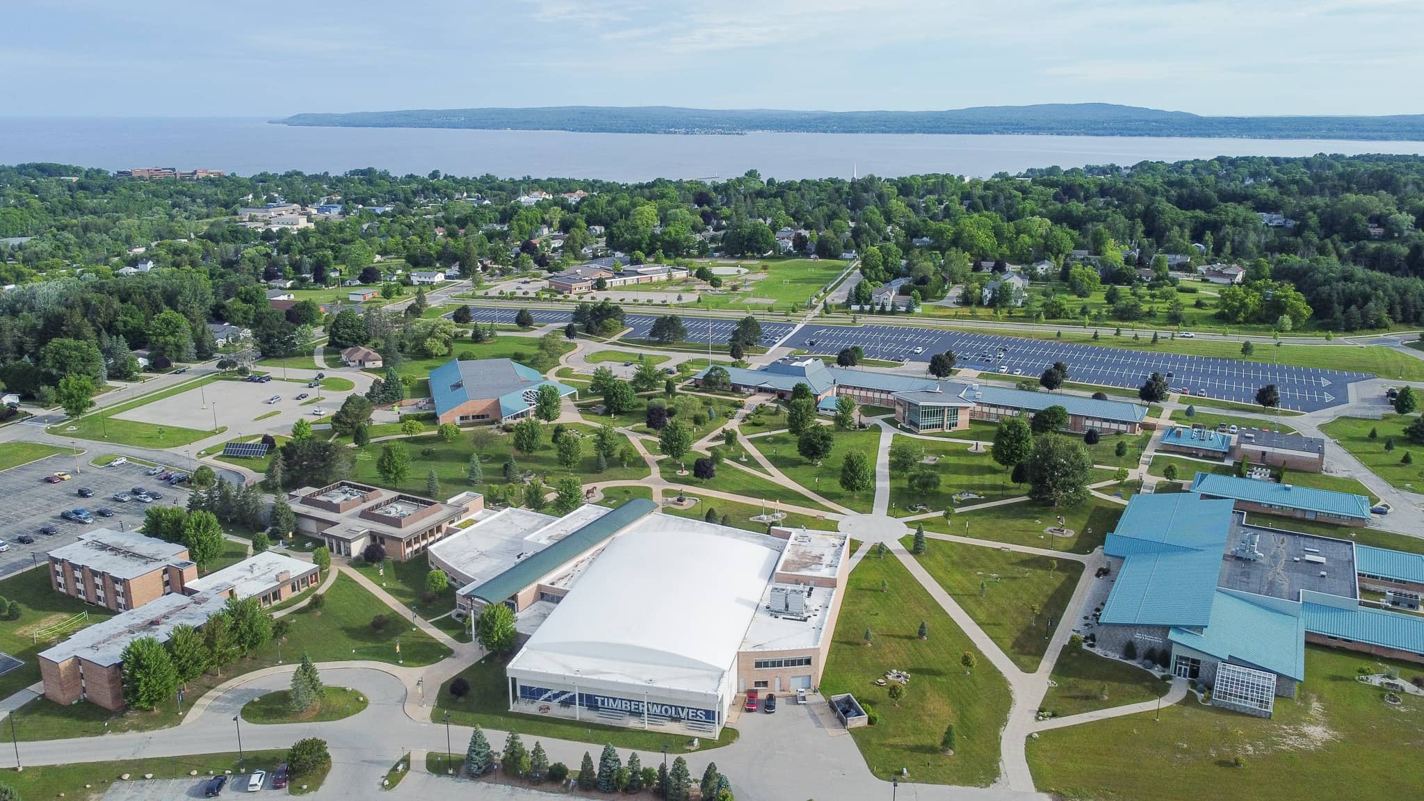 Aerial shot of campus during summer