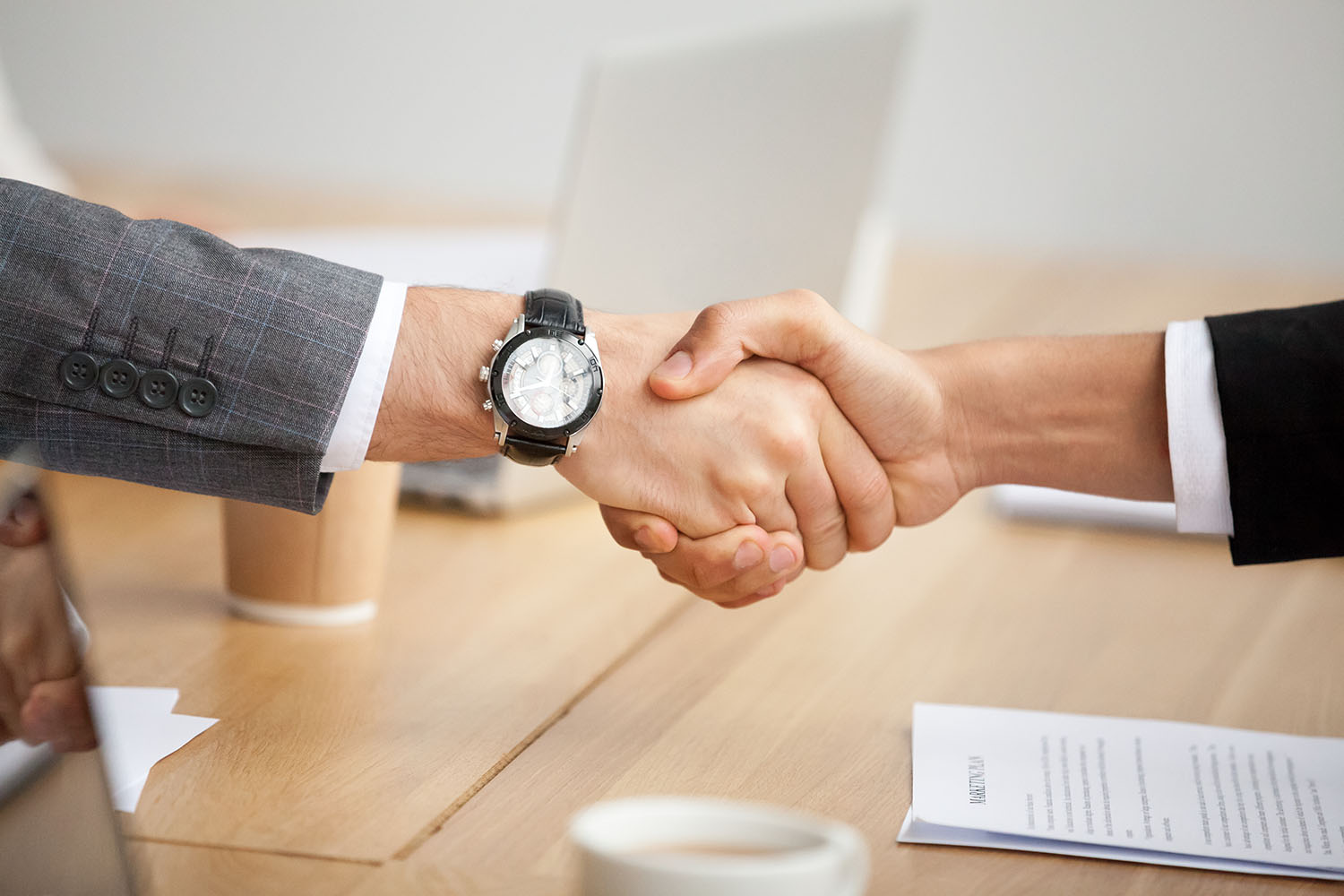 Closeup of two people shaking hands