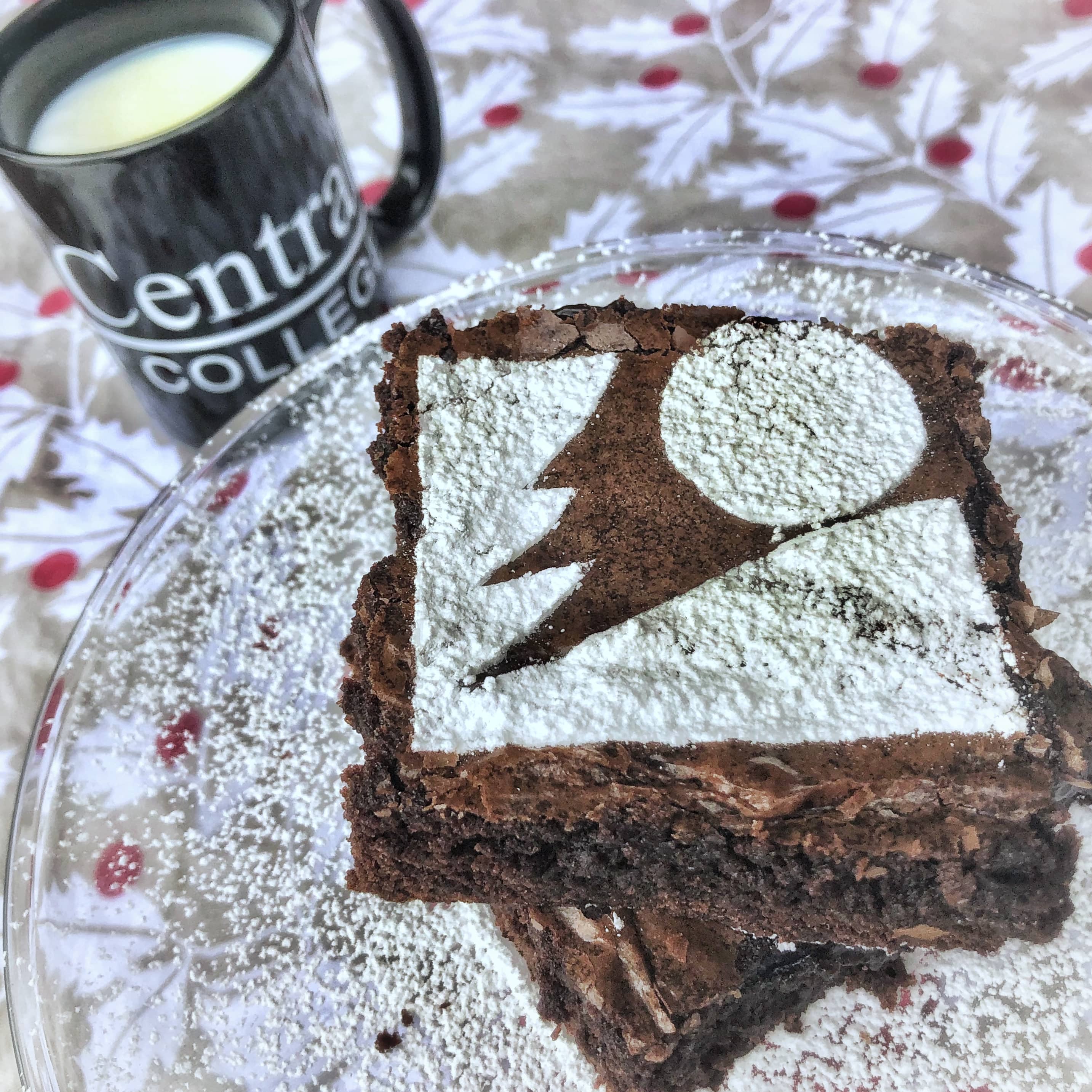 Brownies with North Central logo in powdered sugar