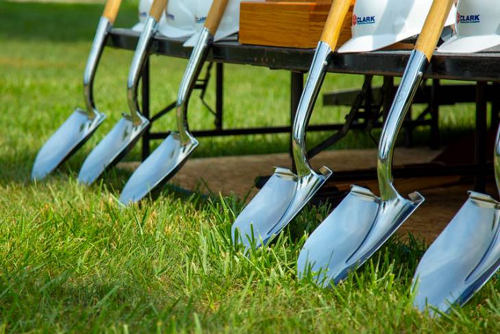 Shovels lined up for groundbreaking