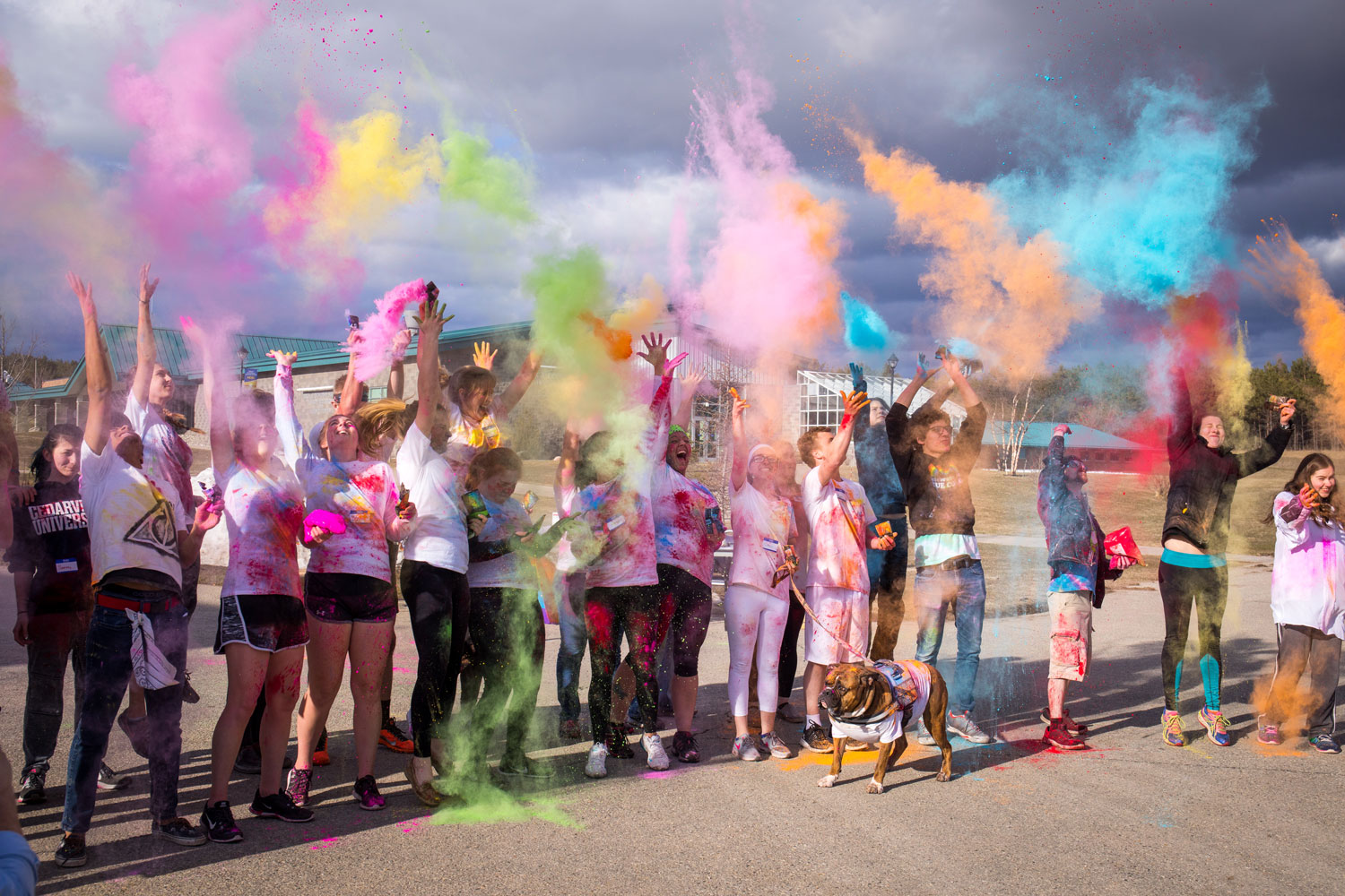 People celebrating after a color run